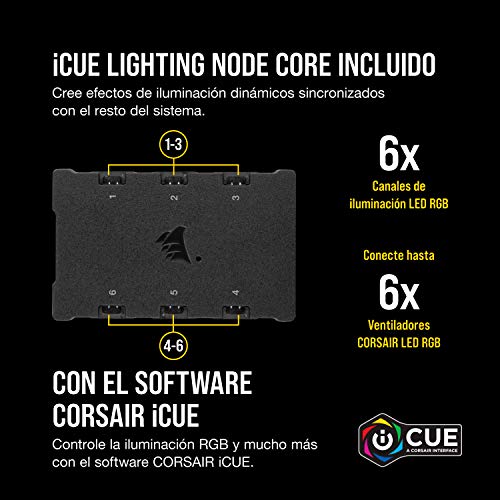Corsair-iCUE-QL140-RGB-Ventilador-LED-RGB-68-LED-RGB-Direccionables-Individualmente-De-Hasta-1250-RPM-Silencioso-Amortiguadores-Antivibraciones-Paquete-doble-con-Lighting-Node-CORENegro