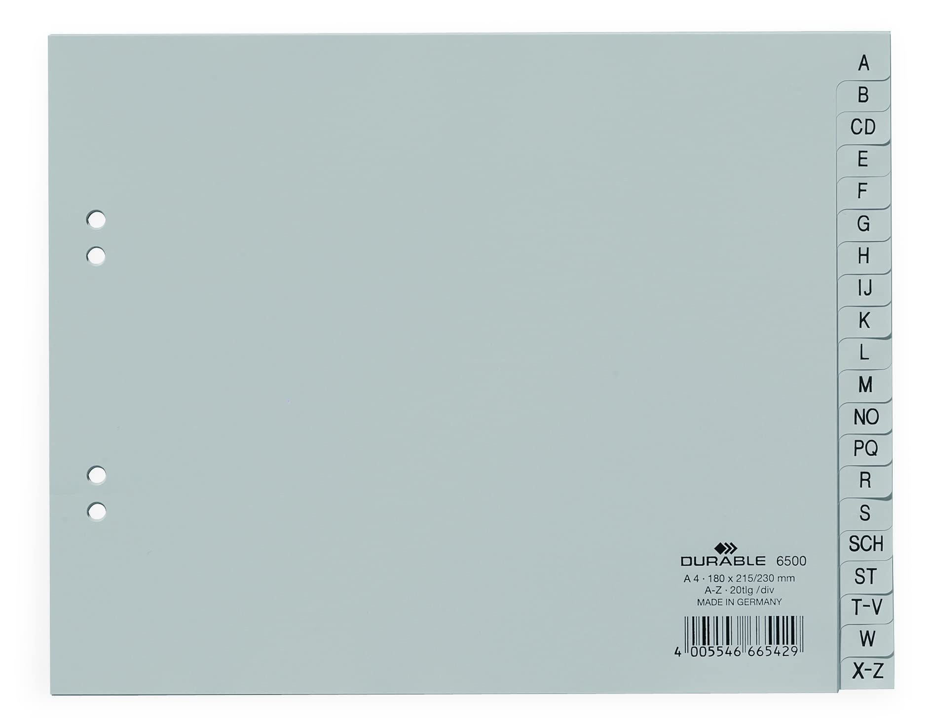 Durable 650010 A-Z Polypropylene (PP) Index A4 Partially Covering 215/230 x 180 mm, 20 Sheets, Pack of 20