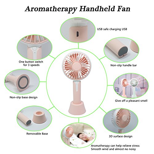 HOMCA Aromatherapy Handheld Fan, Personal Portable Desk Table Cooling Fan Pedestal Fan with USB Rechargeable Battery Operated Electric Fan for Office Room Outdoor Traveling (Pink) - Thumbnail 4