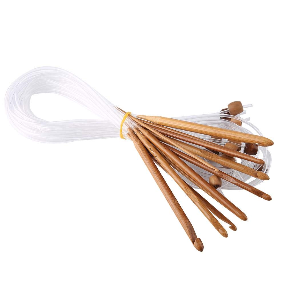 12pcs Carbonized Bamboo Tunisian Crochet Hooks Set - Circular Knitting Needles for Carpet, Blanket, Rug Weave & DIY Craft