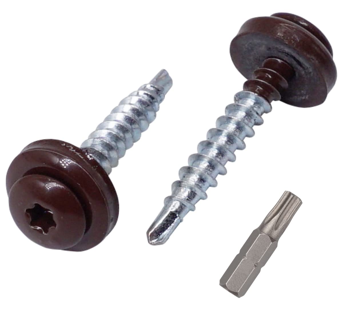 (Pack of 30 pcs) Metal Roofing Torx Screws, 4.8 x 35 mm Painted Self-Drilling Screws With EPDM Washers, Sheet Metal Screw (30, Chocolate Brown RAL 8017) — image 1