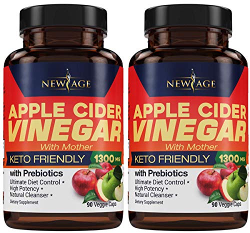 (2-Pack) Apple Cider Vinegar w/Mother Capsules (180 Capsules | 1300 mg) with Prebiotics, Cayenne Pepper for Fast Weight Loss Cleanse, Appetite Suppressant, Bloating Relief