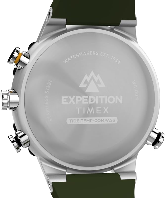 Expedition TW2Y14400 - Relógio de quartzo para homens, bracelete de silicone verde com mostrador verde e caixa em aço inoxidável, 45 mm, para homens