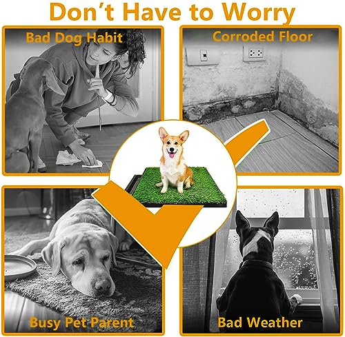Gluckluz Dog Potty Tray Pee Grass Pad Indoor Washable Artificial Puppy Pee Training Toilet Restroom Odourless Urine Mat Potty Trainer with 3 Layer for Small Medium Large Dog