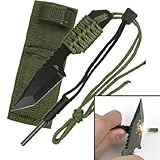 Rogue River Tactical Black Magnesium Fire Starter Rod Military Army Green Outdoor Fixed Blade Survival Knife Paracord wrapped Handle with Sheath