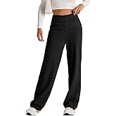 EVALESS Womens High Waist Button Stretchy Work Pants Straight Leg Office Dress Pant Business Casual Trousers with Pocket