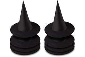 Beepow 8 Pack Witch Hats, Halloween Black Witch Hats Costume Accessory Decorations, Black Halloween Hanging Witch Hat, Witch Hat Halloween Decoration