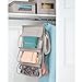 mDesign Soft Fabric Hanging Closet Rod Storage Organizer for Storing and Organizing Purses, Backpacks, Satchels, Crossovers, Handbags - 5 Open Pockets - Textured Print - 2 Pack - Linen/Tan