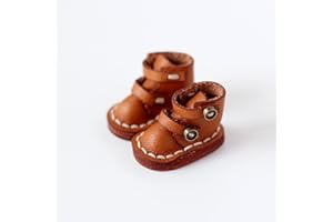 XiDonDon Leather Cowhide Handmade Shoes Boots for OB11,Molly, GSC, 1/12 BJD Doll Accessories (Light Brown)
