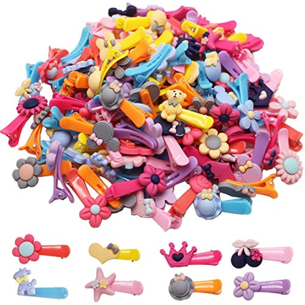 100PCS/50Pairs Hair Clips Baby Girls Cute Animal No Slip Plastic