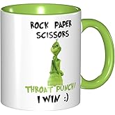 LINKEQICHE Funny Mug Rock Paper Scissors Throat Punch I Win Coffee Mug Gift Coffee Mug Internal And Handle Green 11Oz Mug