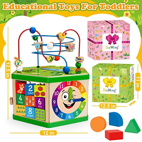 Duchong Wooden Activity Cube, 7in1 Toys Gift Set for 1218 Month, 1