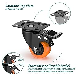 HOLKIE 2 inch Plate Casters with Safety Brake, 360