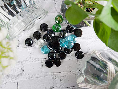 Joyclub Black Flat Marbles, Pebbles, Glass Gems for Vase Fillers, Party Table Scatter, Wedding, Decoration, Aquarium Decor, Crystal Rocks, 1 lbs (Approx 100 pcs)