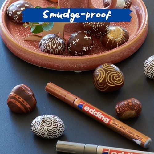 Marcador de tinta opaca brilhante 780 - preto, branco, ouro, prata, cobre (metálico) - 5 marcadores - ponta extra fina 0,8 mm - para vidro, pedras, madeira, plástico, papel - cor permanente