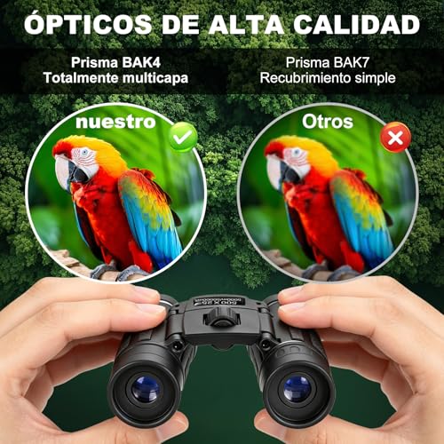 Binoculares Portátiles 500x25 (8X), Binoculares Plegables con Clip para Teléfono, Alcance 5000m, Película Verde y Prisma BAK4, Visión Nocturna, Impermeables, Camping, Conciertos, Excursiones