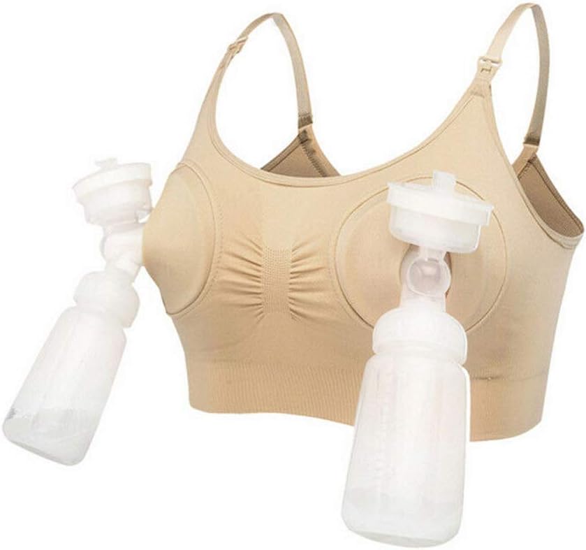Koitniecer Women Hands Free Nursing Bra Cotton Breast Feeding Pump Practical Sexy Pumping Milk Bra (L, Skin Color)