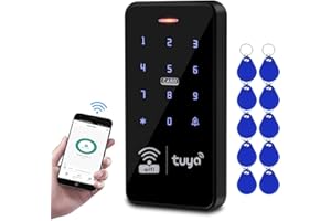 QTTYELOK WiFi Tuya Access Control Keypad 125KHz 13.56MHz RFID Keyboard Waterproof Touch Password Access Controller Smart APP Remote Unlock System + 10pcs Keychains Tags