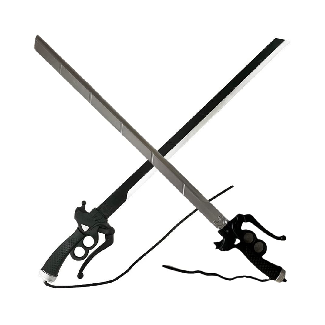 damdos Halloween Prop for Attack it on 37inch Shingeki Cosplay Sword Kyojin Swords Cosplay Xmas Birthday Gifts (1PCS BLACK+1PCS SLIVER) — image 1