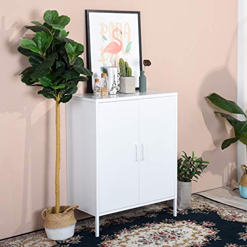 HouseinBox Double Door Locker Modern Style Metal Cabinet with 3 Shelves for Living Room, Bedroom and Office White - Thumbnail 3