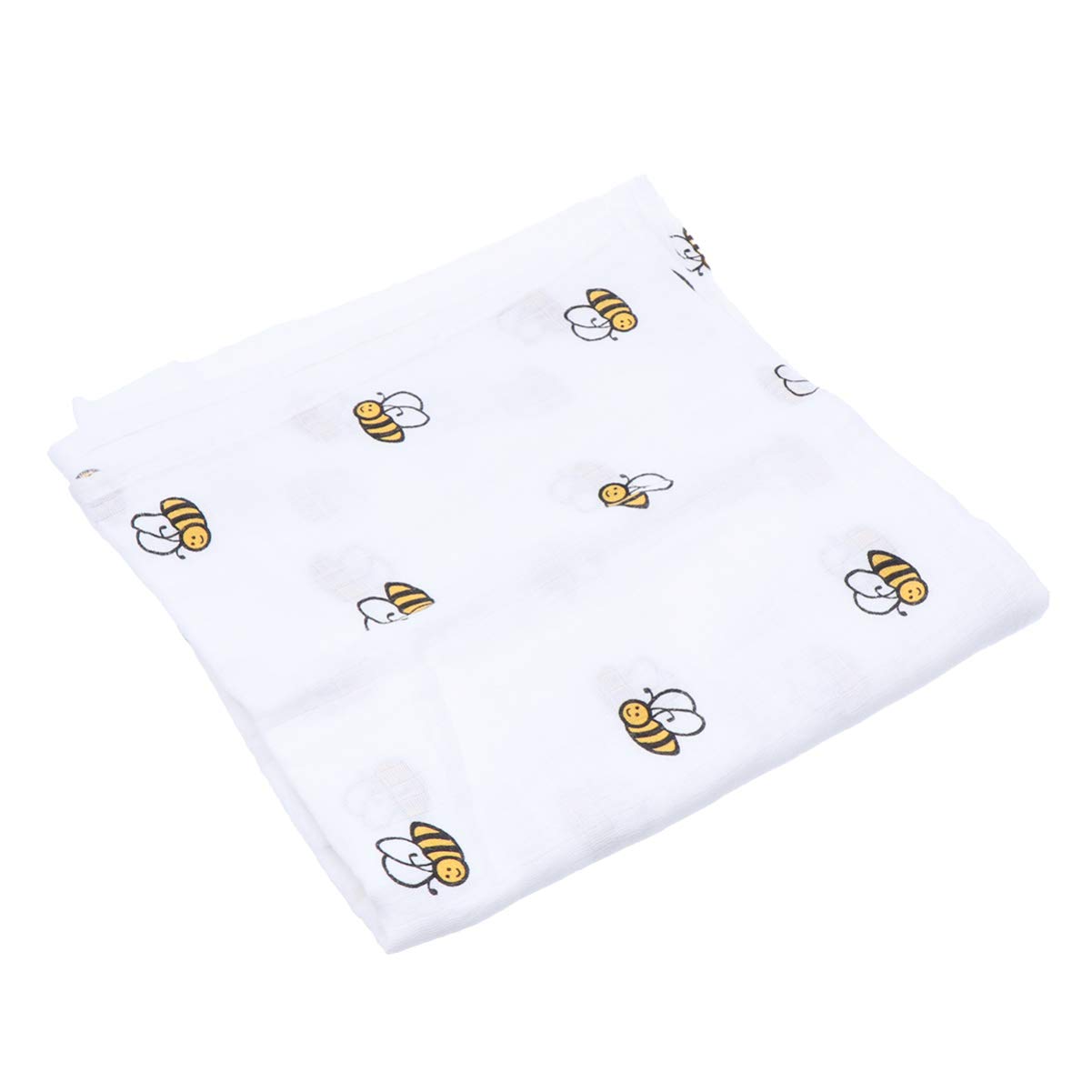 STOBOK Muslin Swaddle Blanket Newborn Quilt 43X43 Inch Soft Cotton Baby Wrap with Bee Pattern Lightweight Nursery Bedding for Infant
