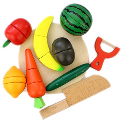 DMZK Wooden Vegetable and Fruit Toy Kitchen Food Game