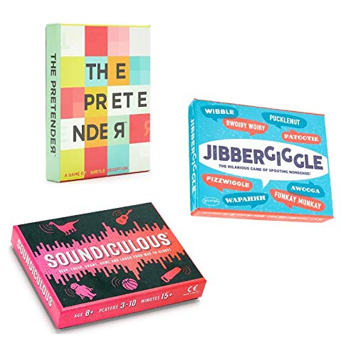 Gamely Party Pack: After Dinner Laughs. 3 Pack of Hilarious Pocketsize Party Games: Soundiculous, The Pretender and Jibbergiggle