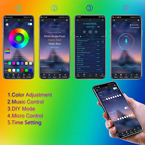 Winzwon Car Led Lights Interior 4 Pcs 48 Led Strip Light for Car with USB Port APP Control for iPhone Android Smart… - Image 3
