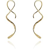 Spiral Threader Earrings 925 Sterling Silver Handmade Twisted Curved Pull Through Earrings, 14K Gold Plated