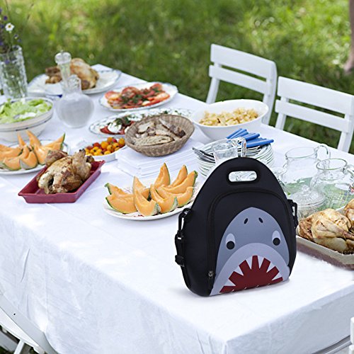 Neoprene Lunch Bag, Anyshock Insulated Lunch Tote Bento Box Organizer with Zipper Pocket Adjustable Shoulder Strap Outdoor Travel Picnic Carry Case For Women Men Kids Girls Adults (Shark)
