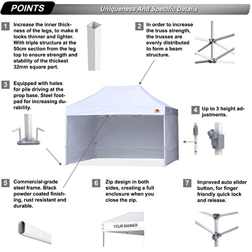 ABCCANOPY Ez Pop Up Canopy Tent with Sidewalls 10x15 Commercial Series