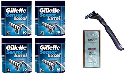 Compatible Razor Handle + Sensor Excel Refill Razor Blade Cartridges, 10 Ct. (handle holds Sensor Excel Blades) (Pack of 4) with FREE Loving Color trial size conditioner . World's Best Razor Holder ! Quality that is Out of This World ! Durable & Rugged ! Super Build !