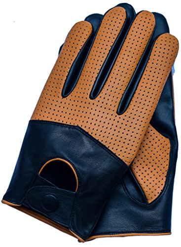 Riparo Motorsports Men's Leather Driving Gloves (Medium, Black/Cognac)
