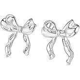 TONLUYAX Gold Silver Bow Earrings Women Ribbon Stud Earrings Gift