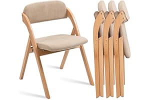 HOMEFUN Folding Chairs with Cushion Padded Foldable Chiars 4 Pack - Wooden Dining Fold Seat with Removable Cover Extra Chair for Guests Kitchen Office Wedding Party Picnic, Khaki