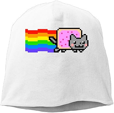YUVIA Nyan Cat Rainbow Png Men's&amp;Women's Patch Beanie SkatingWhite Cap For Autumn And Winter