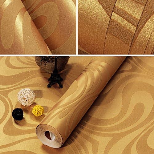 KeTian Modern Luxury 3D Abstract Curve Wallpaper Non-Woven Flocking Strips for Living Room/Bedroom Wallpaper Roll 0.7m (2.29' W) x 8.4m (27.56' L) = 5.88㎡ (63.11 sq.ft) (Gold&Yellow) - Image 4