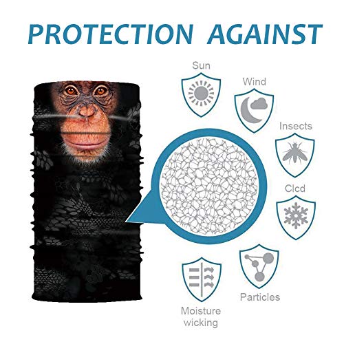 [NEW STYLE]3D Animal Neck Gaiter Warmer Windproof Face Mask Scarf, Microfiber Multifunctional Headwear for Motorcycle Riding (Ape)