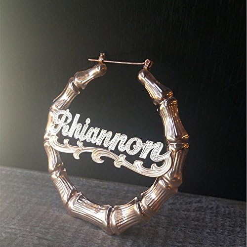 Rose Gold Bamboo Name Earrings with Diamond Beading