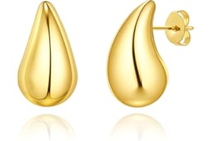 Desnuage 14K Gold Plated Chunky Drop Stud Earrings Big Teardrop Statement Earrings for Women Trendy Gifts for Girlfriend