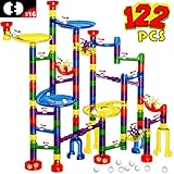 FUNTOK Marble Run Set - 128Pcs Marble Maze Game Marble Race Track Building Toy for Kid, Building Blocks Educational Toys(90 Translucent Marbulous Pcs & 32 Pcs DIY Marbles+6 Glass Marbles) Update