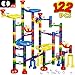 FUNTOK Marble Run Set - 122Pcs Marble Maze Game Marble Race Track Building Toy for Kid, Building Blocks Educational Toys for Boy Girl Age 3+(90 Translucent Marbulous Pcs & 32 Pcs DIY Marbles)