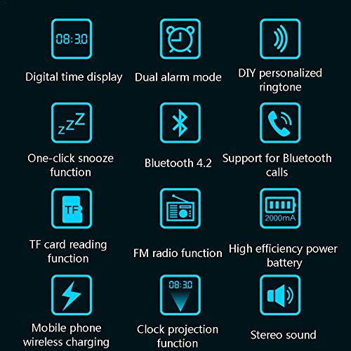 SHZONS Digital Alarm Clock,LED Projection Alarm Clock with Bluetooth Speaker,Dual Alarm,FM Radio,USB Charging Ports,Snooze