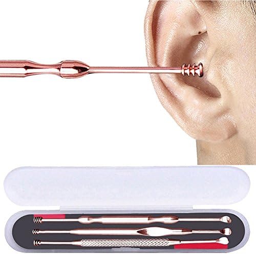 Anroll 3 Pcs/Set Stainless Steel Ear Pick Double-ended Earpick Ear Wax Curette Remover Ear Cleaner Spoon Spiral Ear Clean Tool (spiral ear cleaner)