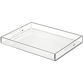 NIUBEE Acrylic Serving Tray 14x18 Inches -Spill Proof- Clear Decorative Tray Organiser for Ottoman Coffee Table Countertop with Handles
