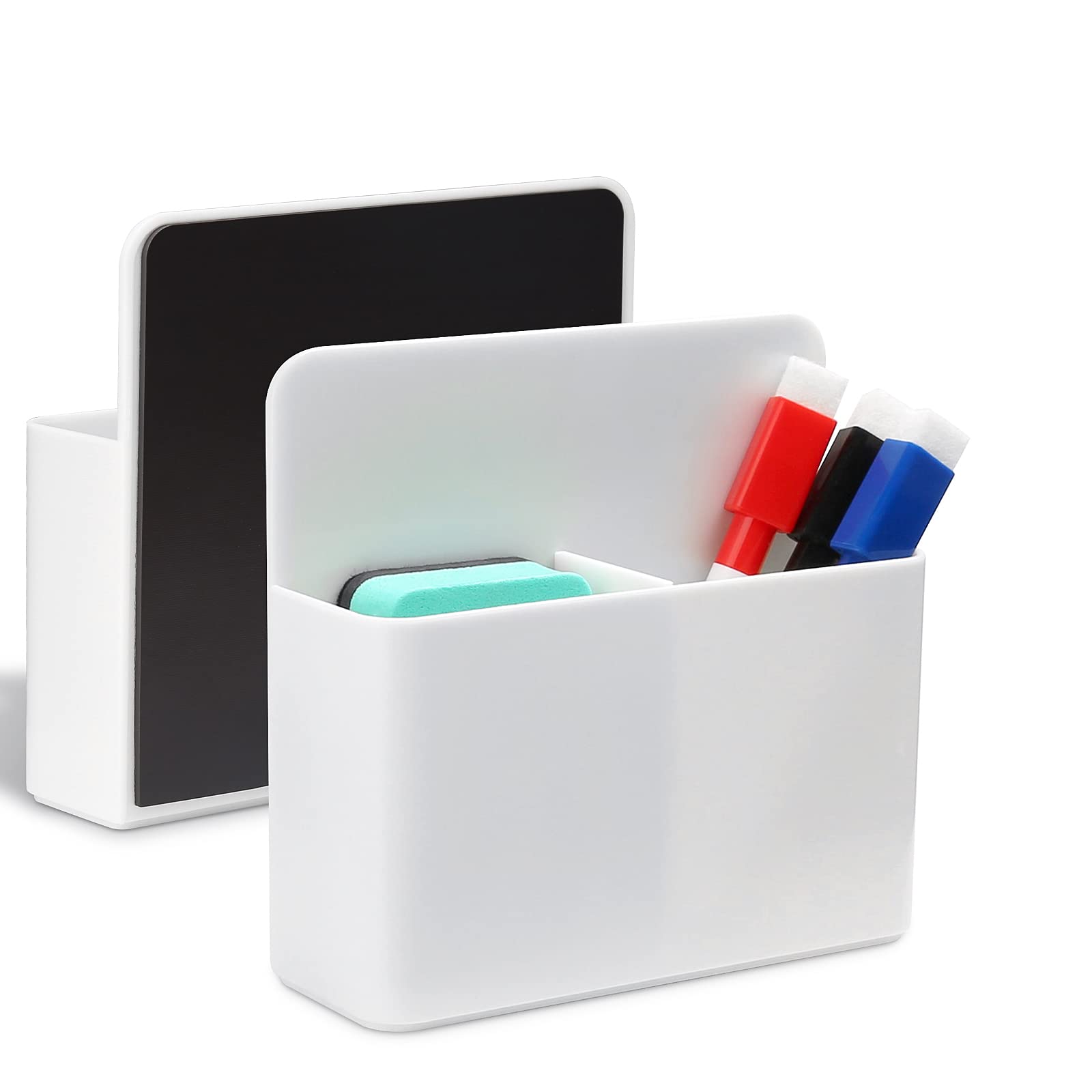 XRF Magnetic Marker Holder Dry Erase Marker Holder Whiteboard Pen Magnetic Holder with Marker Pen and Blackboard Brush for School Office Home Whiteboards Refrigerator(White)