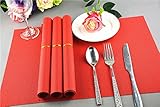 LiveZone High Quality Dining Room PVC Placemats For Table Heat Insulation Stain-resistant Simple European Style Solid Color Eat Mat Vinyl Placemats,Set Of 4 (Red)