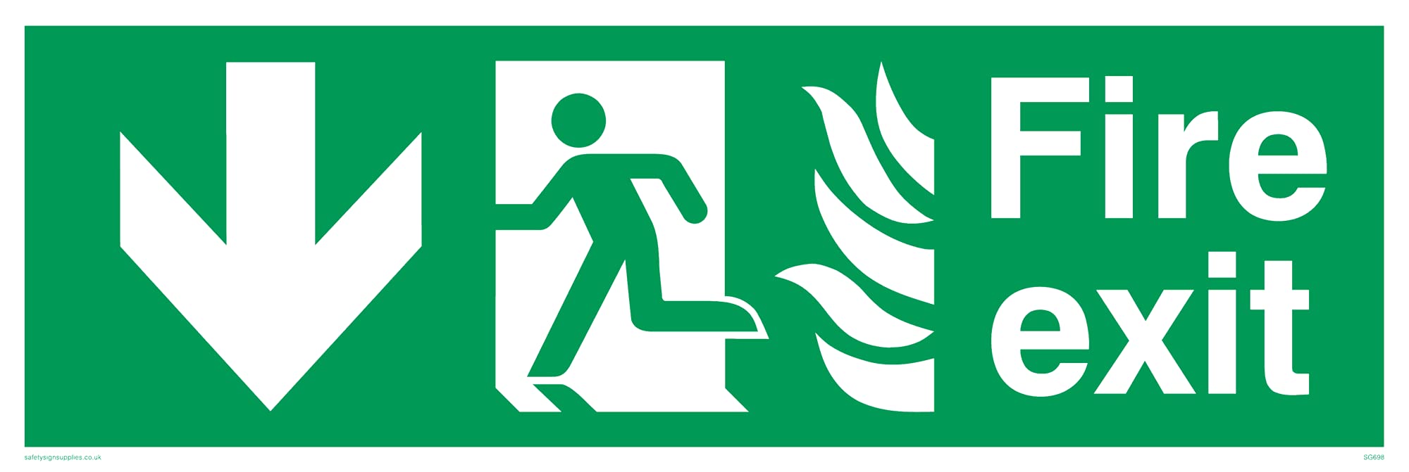 Pack of five - Fire ExitArrow Down Man Facing Left Sign - 300x100mm - L31