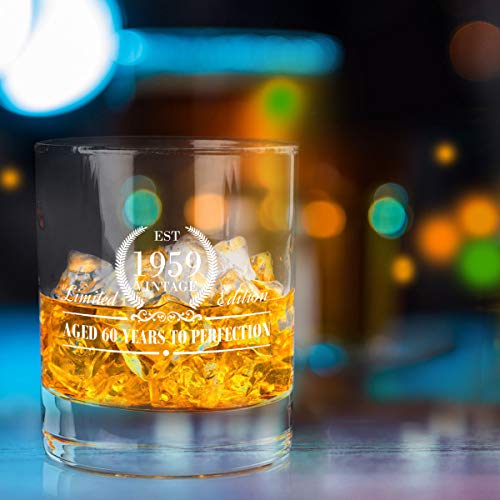 1959 Vintage Edition Birthday Whiskey Scotch Glass (60th Anniversary) 11 oz- Elegant Happy Birthday Old Fashioned Whiskey Glasses- Classic Lowball Rocks Glass- Cool Birthday Gift, Reunion Gift - Thumbnail 4