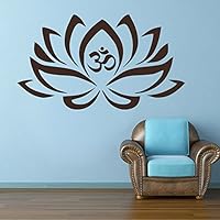 Lotus Flower With Om Sign Yoga Wall Decals Vinyl Mandala Flower Home Decor Art Vinyl Sticker (Black,xs)